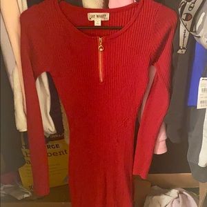 long red zip up bodycon dress